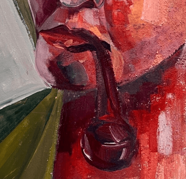 Antique Original Painting Red Man Portrait with Pipe image 4