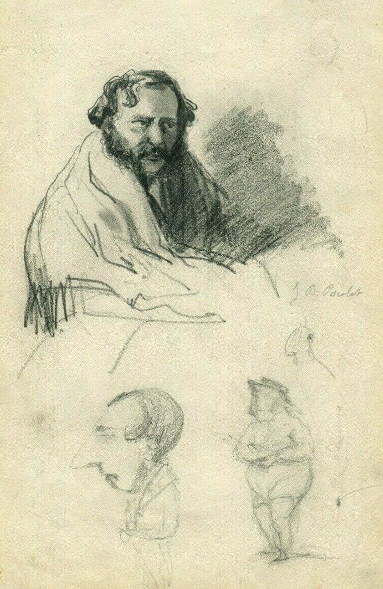 Antique Pencil Original Drawing Man Caricature Portraits image 1