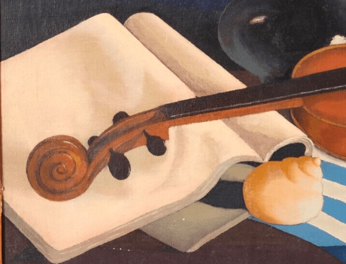 Antique Oil Old Original Painting Still life with Violin, Still Life image 2