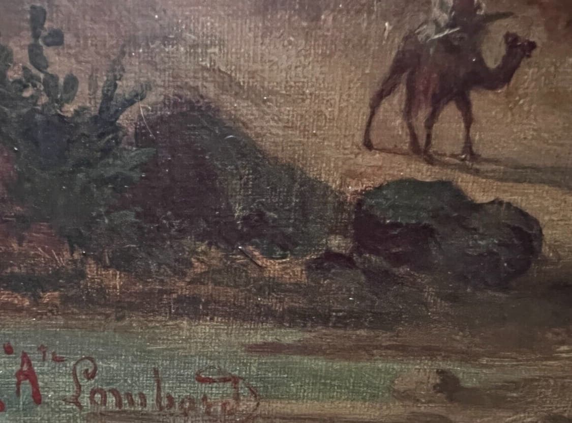 Antique Painting Louis Auguste LOMBARD (XIX) Orientalist Landscape image 5