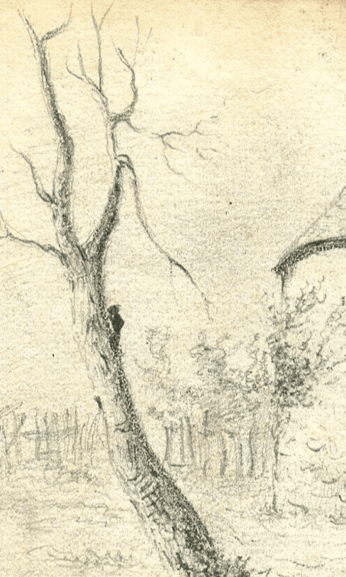 Antique Pencil Original Drawing 19th century Lagny Farm Landscape, Oise image 2