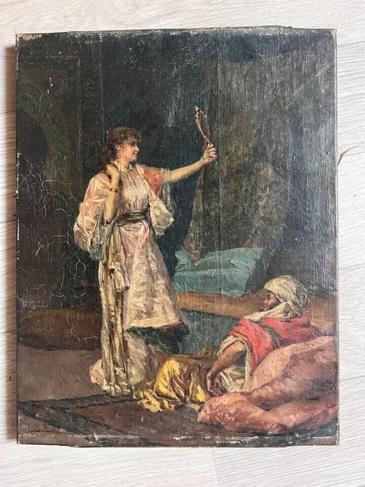 Antique Painting by José DE CALA Y MOYA (1850-1891) Oriental Scene image 6
