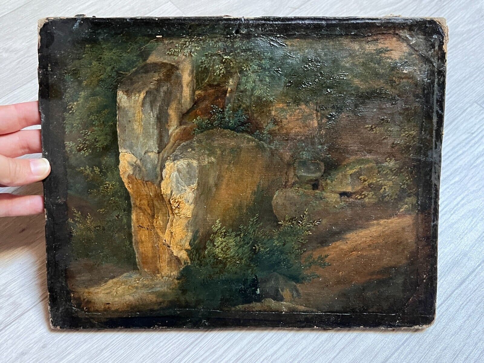 Antique Original Painting Landscape, Rocks, Fontainebleau Rousseau 19th Barbizon image 6