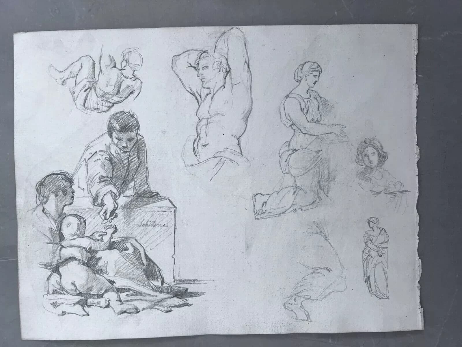 Antique Original Drawing 19th century People Family Portraits Sketches image 6