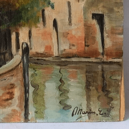 Antique Oil Painting Original Signed MARIN Landscape, Village, House, Canal image 4