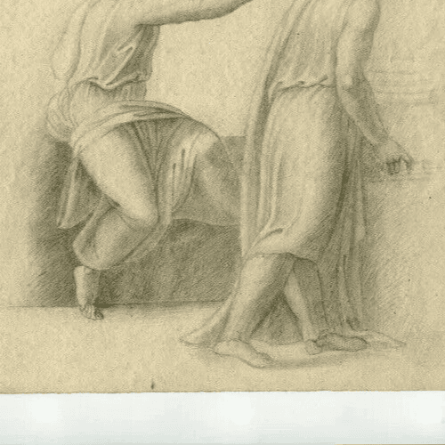 Antique Pencil Original Drawing 19th century Religious Scene, People image 5