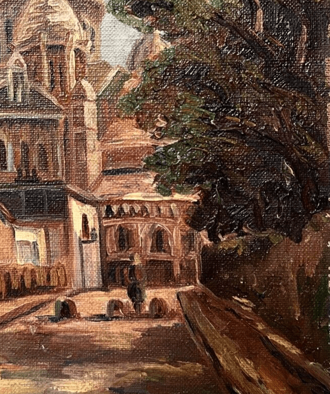 Vintage Oil Painting Cityview, Church by A. POISSON (XX) image 5