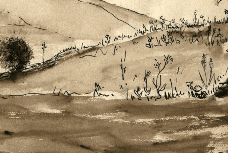 Vintage Ink Original Drawing Mountain landscape with Trees image 3