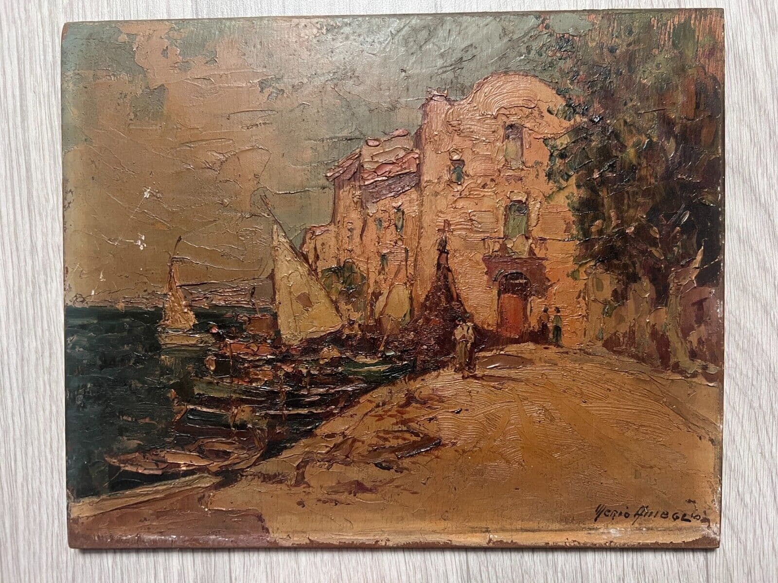 Vintage Painting Merio AMEGLIO (1897-1970) Maritime Landscape, Seascape image 3