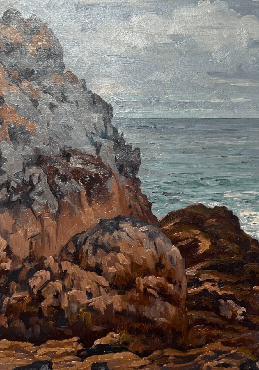 Antique Painting Original Landscape, Seascape, Rocks, Waves signed