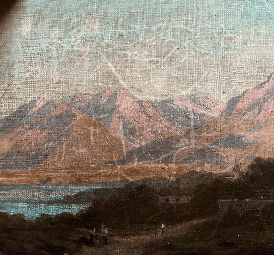 Antique Painting Original Landscape Mountains Italy's Alpine 19th century Framed image 4