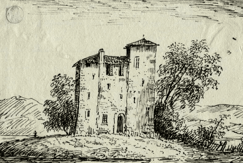 Antique Vintage Drawing Ink 19th century Castle, Landscape, Dikeos Collection image 1