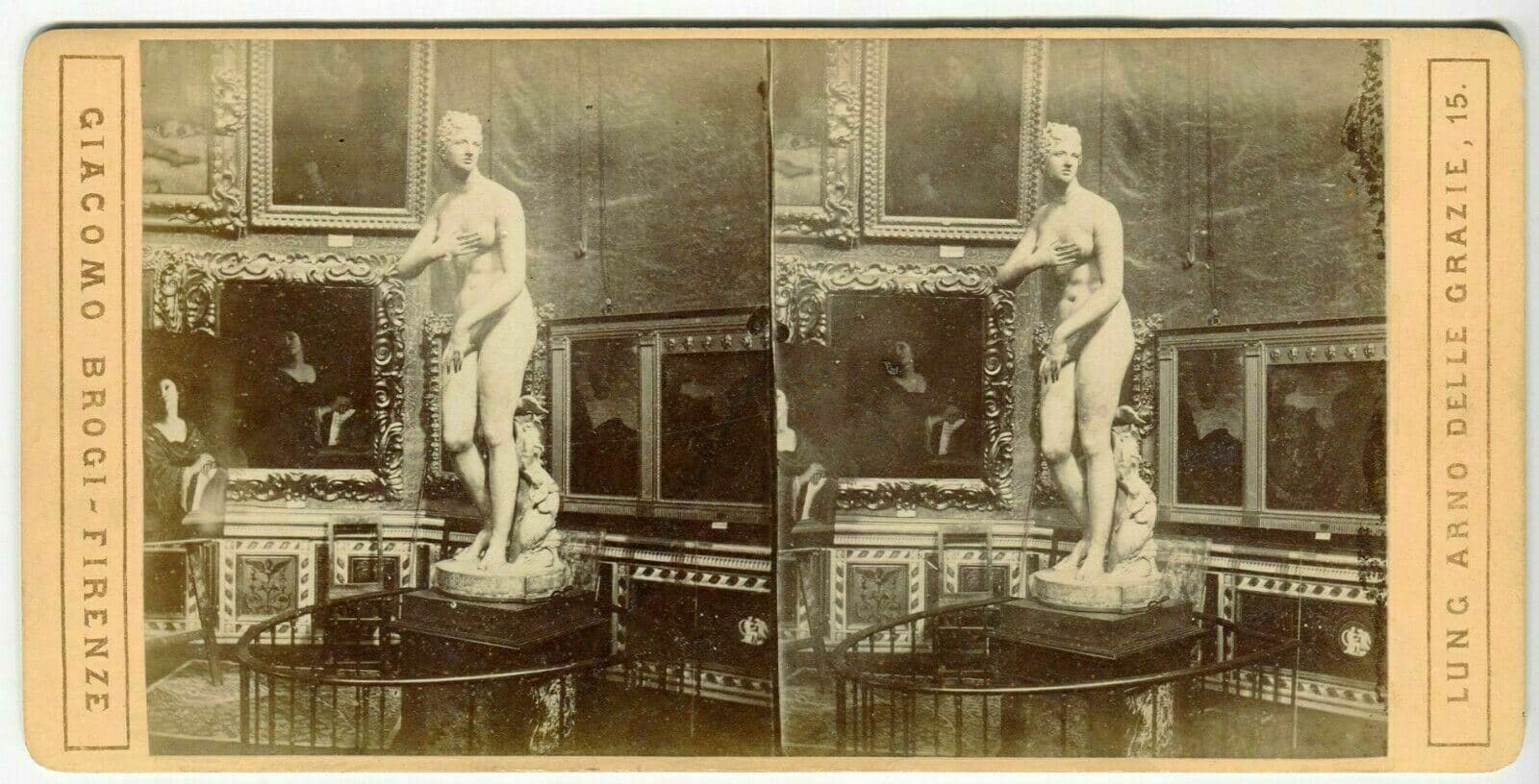Vintage Stereoview Giacomo BROGI - Venere de Medici Tribuna Uffizi c. 1870 image 1