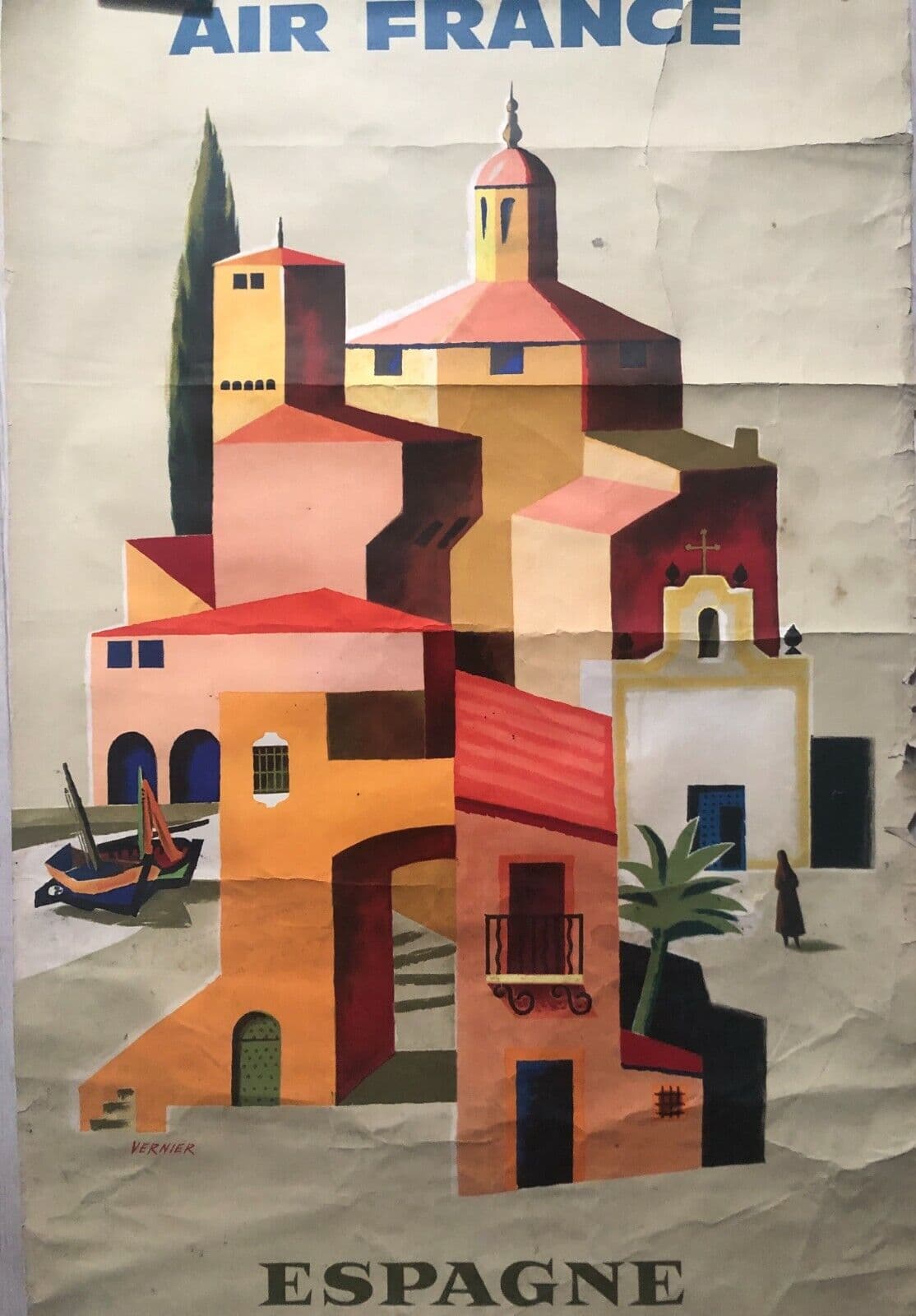 Vintage Poster Air France Poster, Spain, 1960 By François VERNIER Original image 1