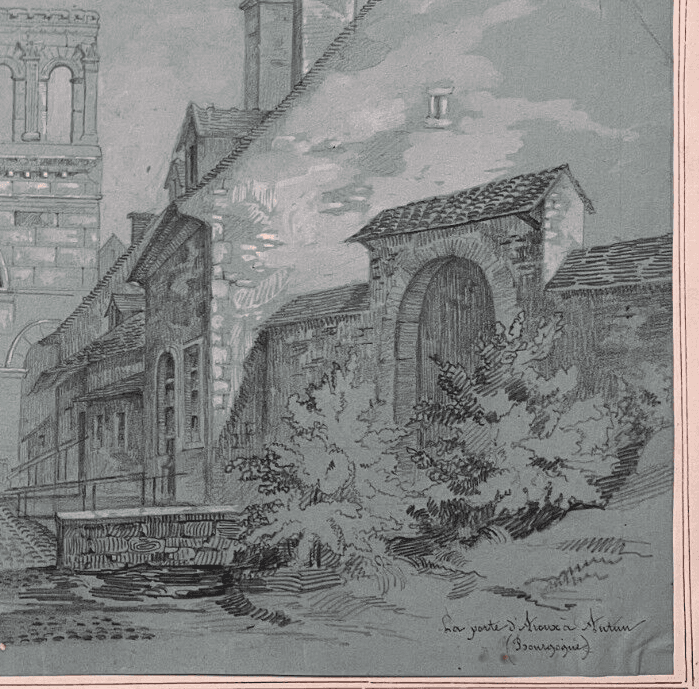 Antique Pencil Drawing Landscape Porte d'Arroux, Autun 1894 Artwork image 2