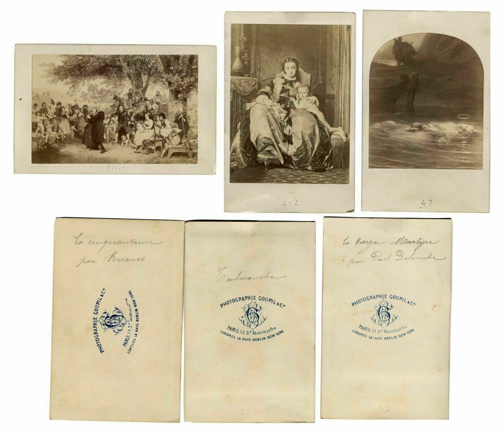 CDV Lot Photograph GOUPIL Reproductions of Paintings N ° 414, 306 and 47 c. 1870 image 1