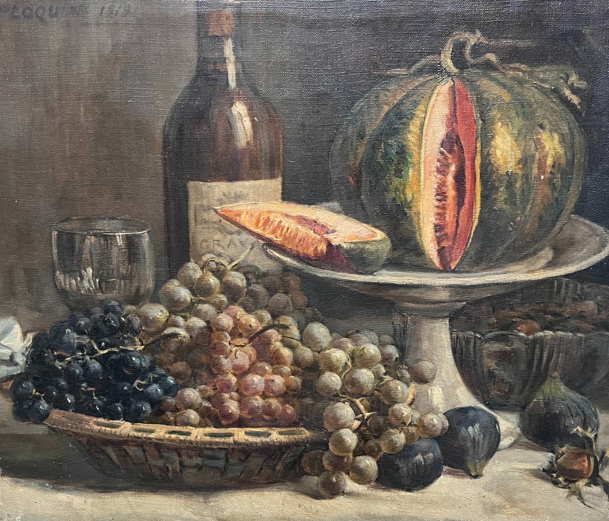 Painting by Gaston PLOQUIN (1882-1970) Grapes, Fruit Still Life image 1