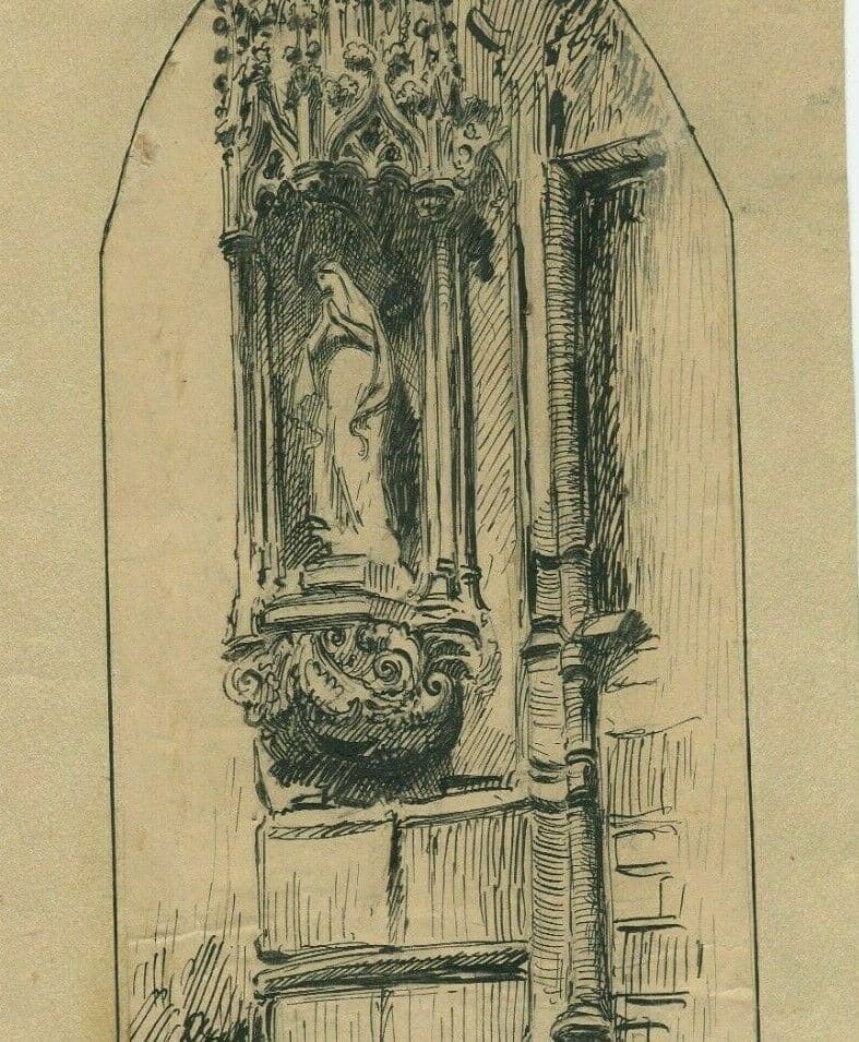 Antique Ink Original Drawing 19th century Religious Gothic Church Chasselay image 2