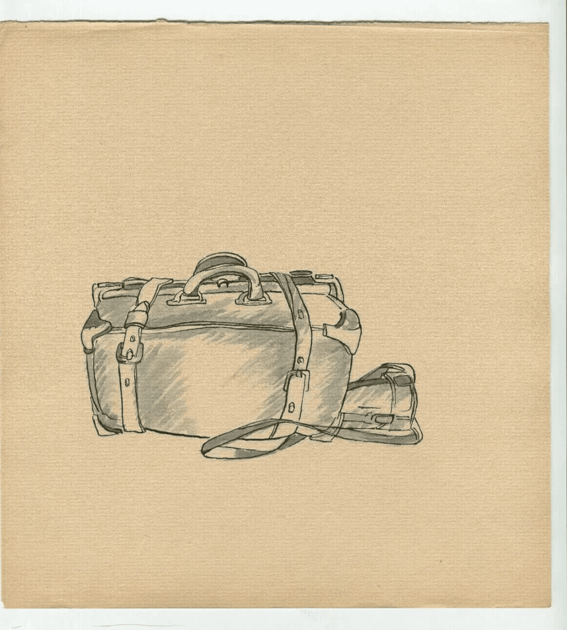 Vintage Ink Original Drawing Suitcase, Bag, Luggage, Object, Still Life image 5