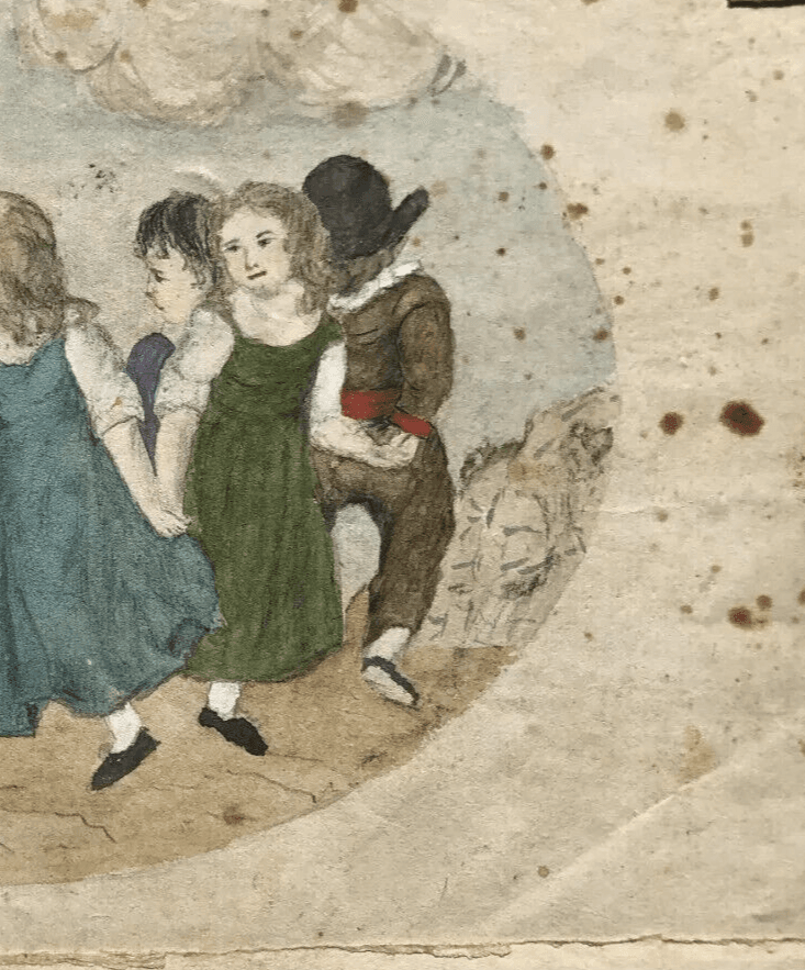 Original Antique Pencil 19th century Drawing Children, People Dancing Artwork image 5