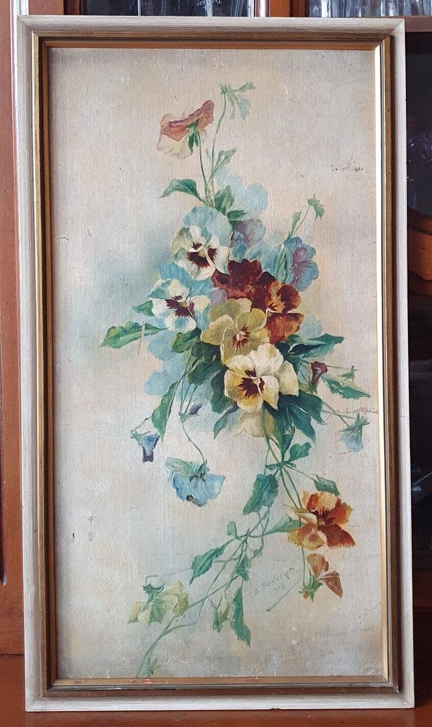 Antique Painting Original Flowers, Floral, Still Life, signed 1902 image 2