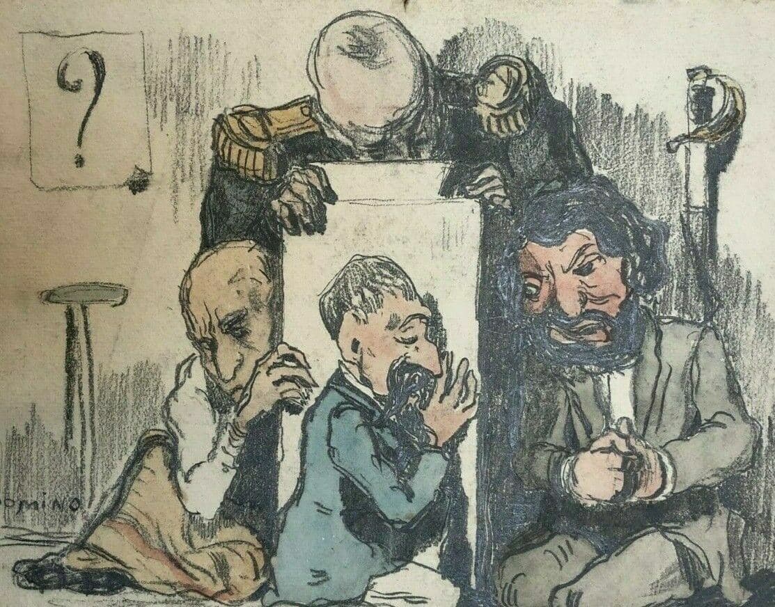 Vintage Drawing Original Pencil Caricature Men Portraits image 1