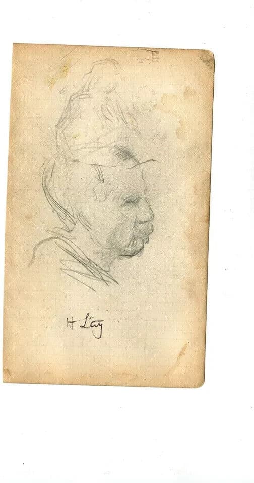 Vintage Pencil Original Drawing signed Man with Moustache Portrait image 6
