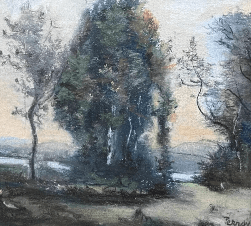 Antique Oil Original Painting signed Forest, Landscape, Trees image 5