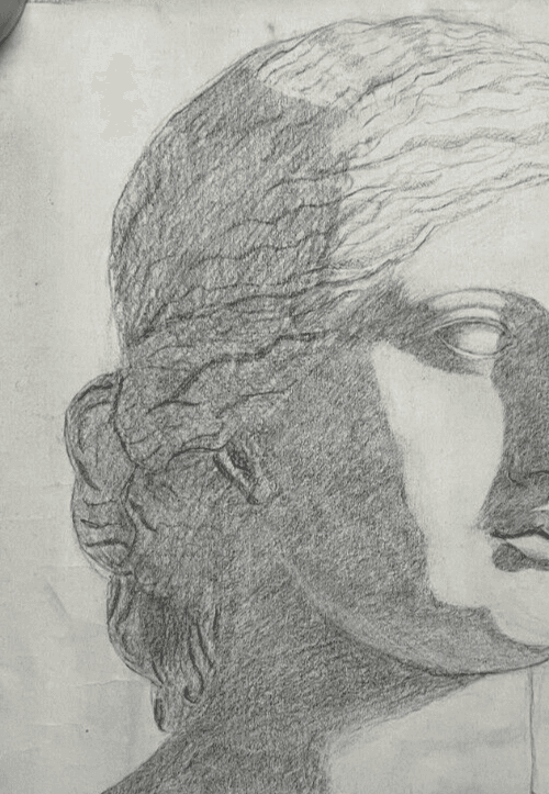 Antique Original Drawing Woman, Portrait, Sculpture, Greek image 6