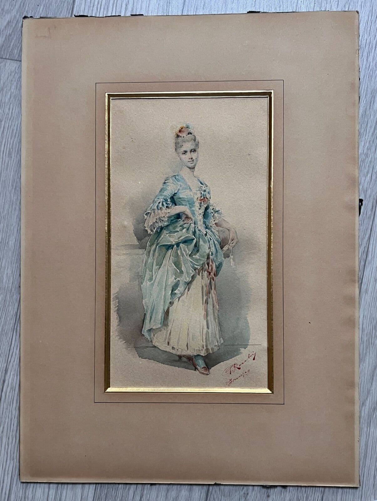 Antique Ink Drawing Original signed Woman Portrait 19th century