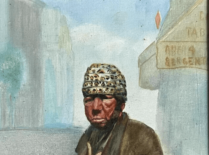 Antique Oil Painting Homeless Man Portrait signed image 3
