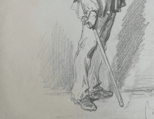 Antique Original Drawing 19th century Man Portrait with Stick signed image 4