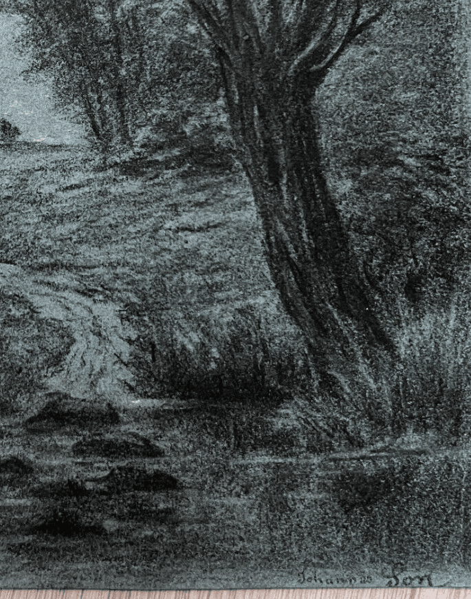 Antique Drawing Original 19th century Landscape by Johannès SON (1859-1942) image 2