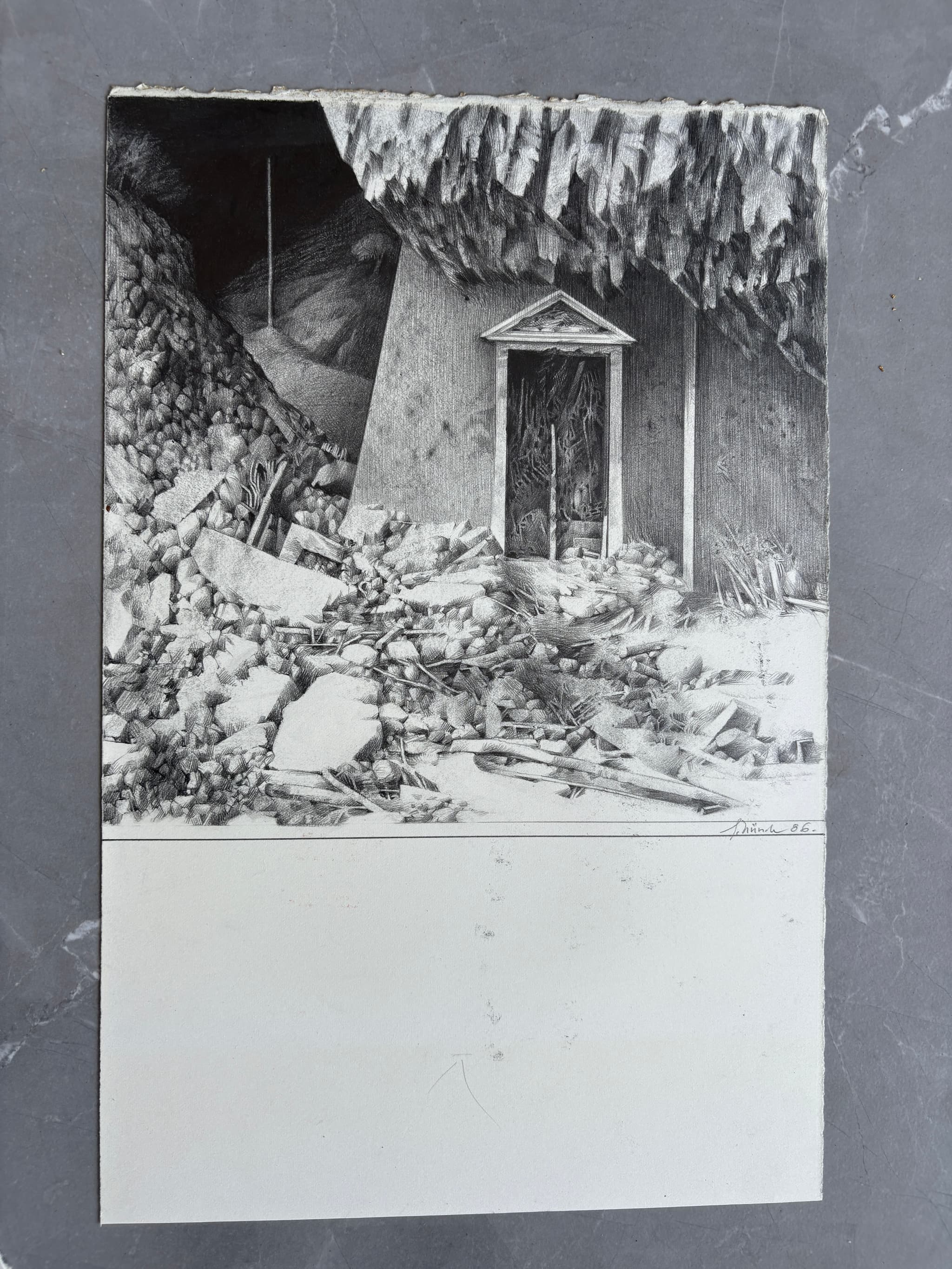Drawing by René MUNCH (1937) House Ruins Landscape image 2