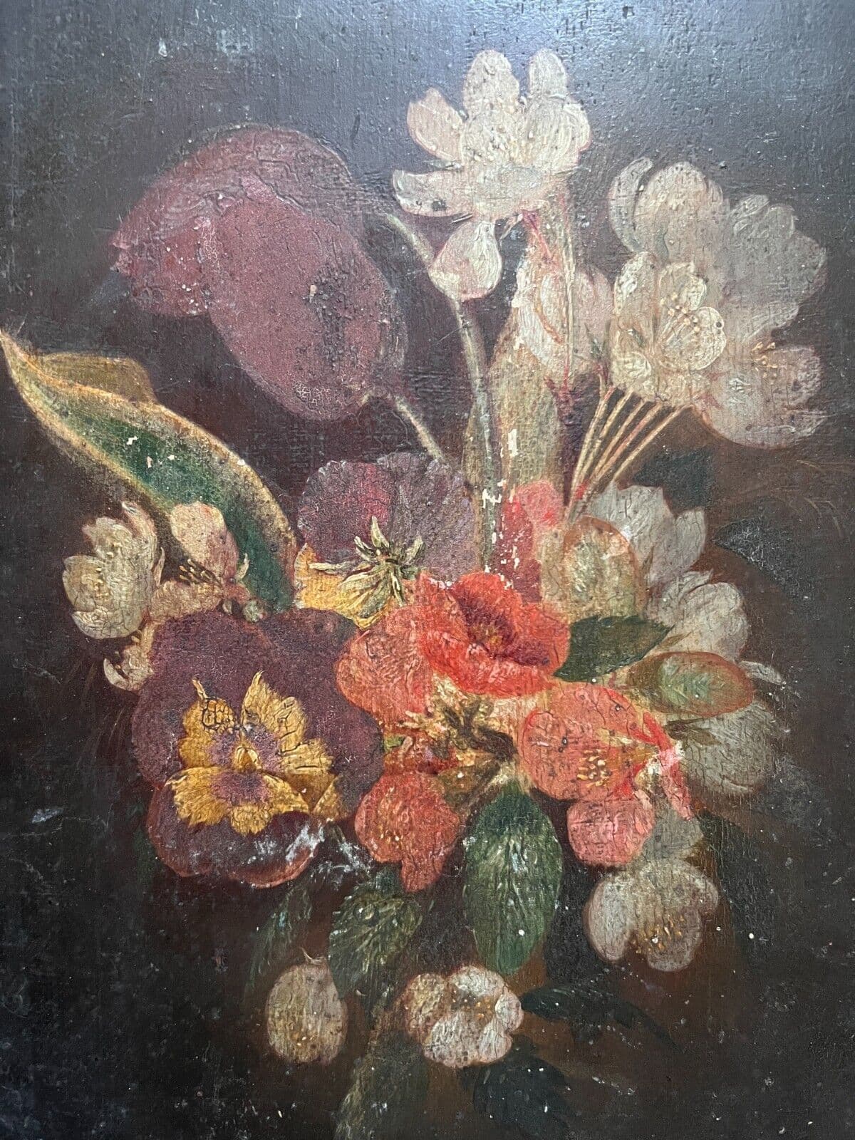 Antique Oil Old Original Painting Flowers Bouquet, Still Life Floral image 1