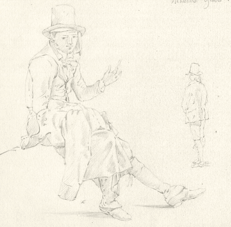 Antique Pencil Original Drawing 19th century Genoese Muleteers image 1