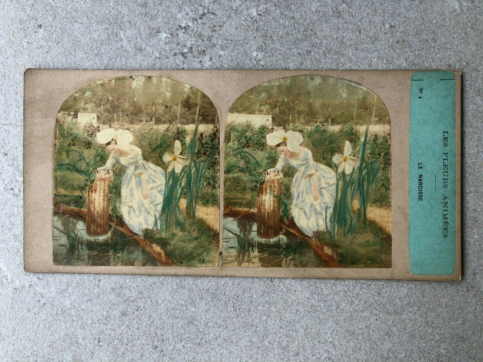 Vintage Stereoview Figures and Flowers, Furne & Tournier, Albumen c.1860 x9 image 8