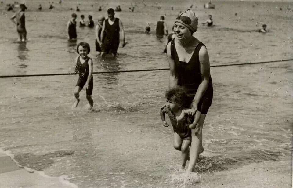 Vintage Photography Original Mother and Son at the Beach