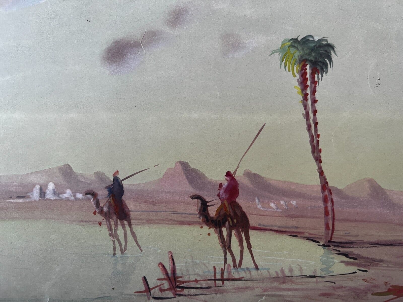 Drawing Orientalist Landscape Men Ridding Camels image 1