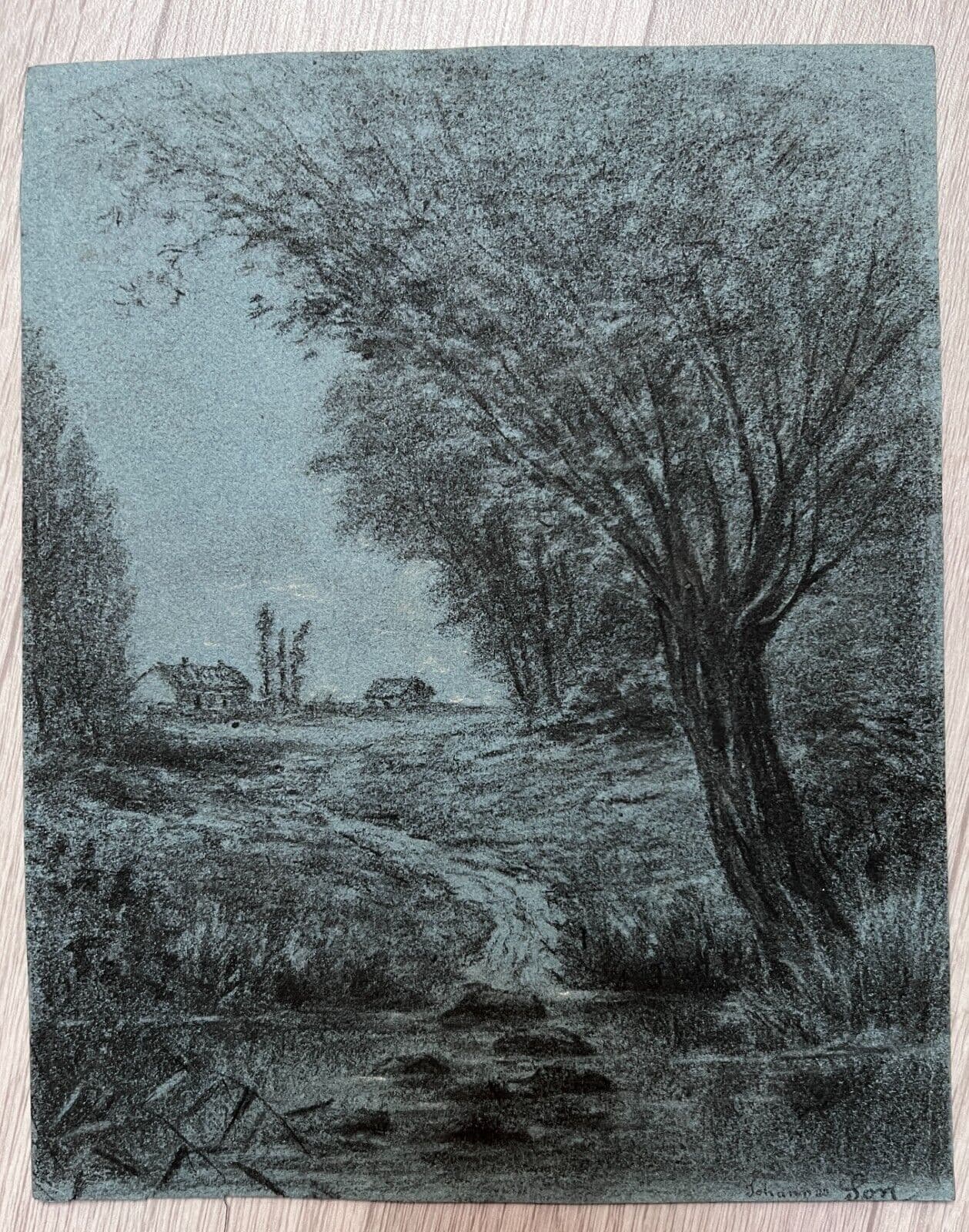 Antique Drawing Original 19th century Landscape by Johannès SON (1859-1942) image 3