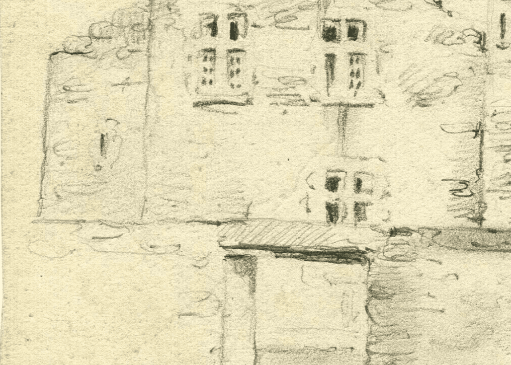 Antique Pencil Drawing Original 19th century Landscape, Architecture, Castle image 6