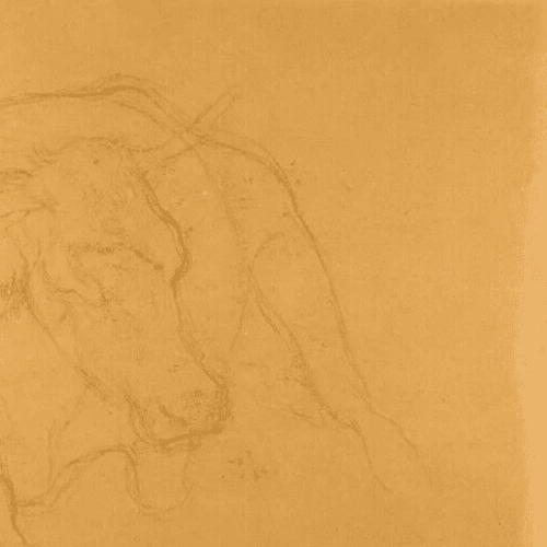 Antique Pencil Drawing Original 19th signed 1883 Cow, Animal image 3