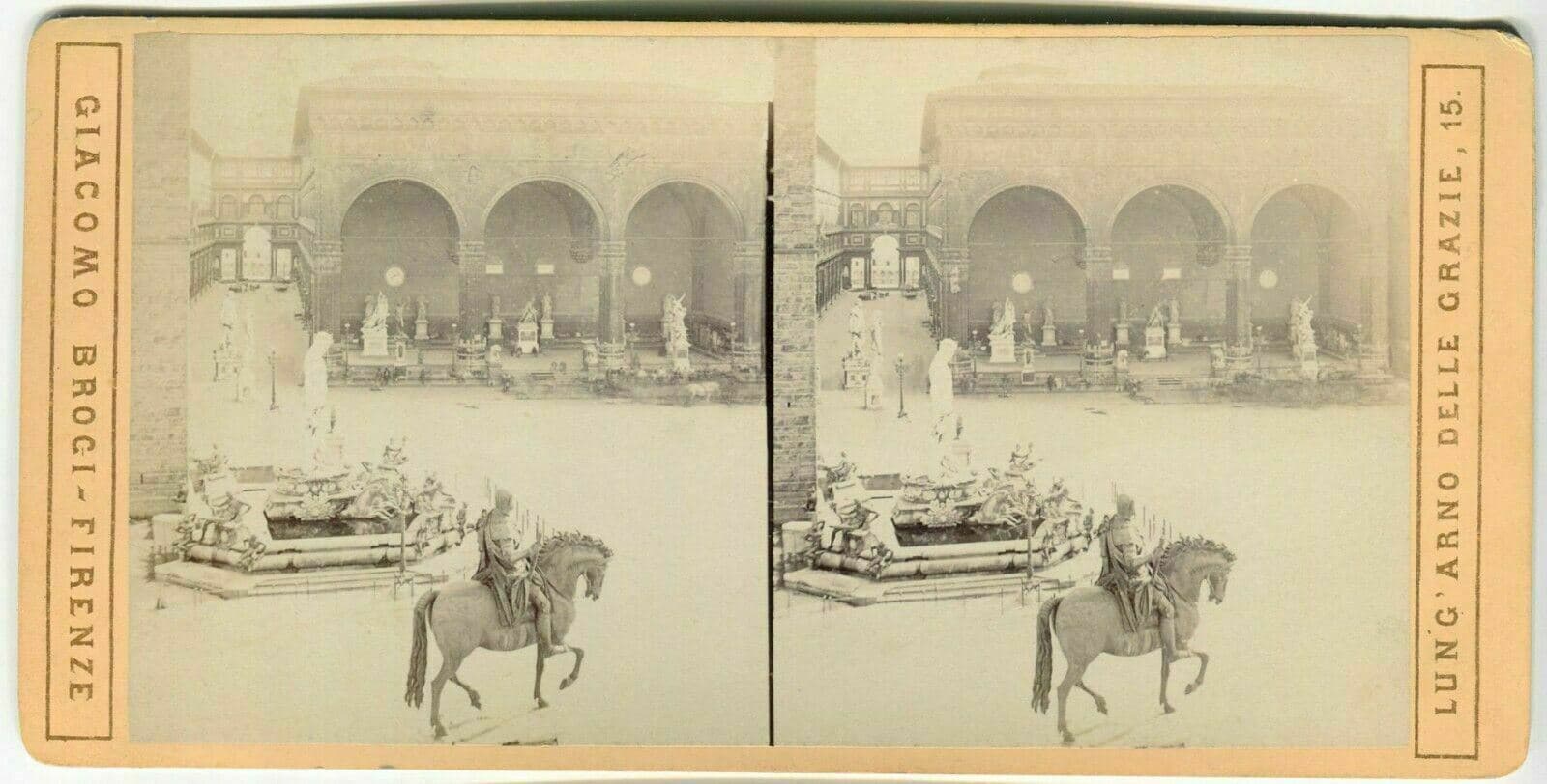 Vintage Stereoview - Giacomo BROGI - Florence Piazza della Signoria c. 1870 image 1