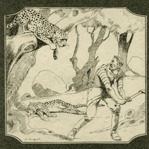 Vintage Print signed Buguet Jungle, Cheetah, Figure and Savannah image 1