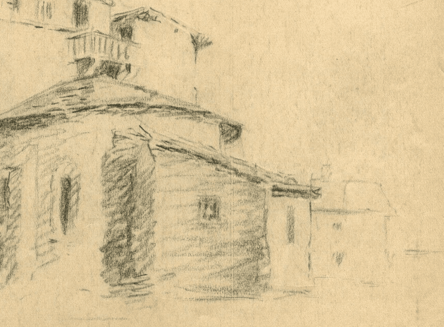 Vintage Pencil Signed Drawing Church, Monastery, Landscape, Architecture 1933 image 5