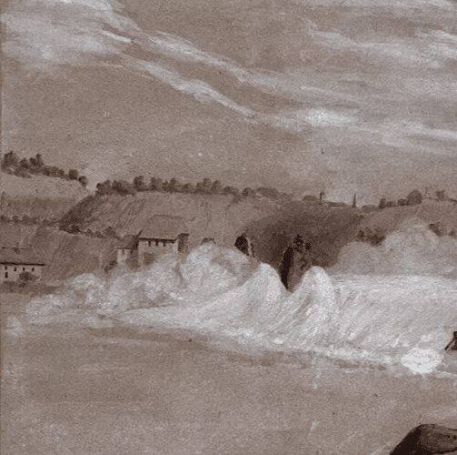 Antique Ink Original Drawing Switzerland Landscape, Waterfall image 2