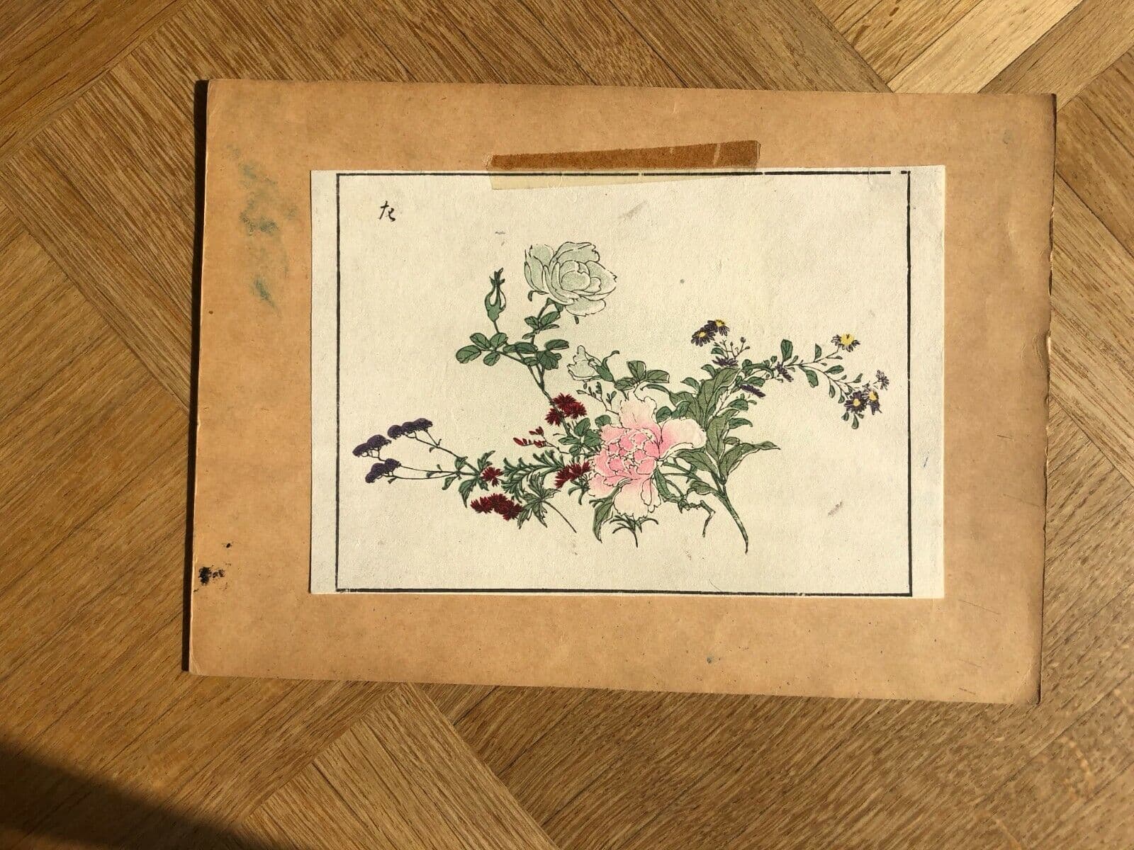 Japanese Antique Original Print - Pink Flowers c. 1830 Asian Art Print Ukiyo-e image 2
