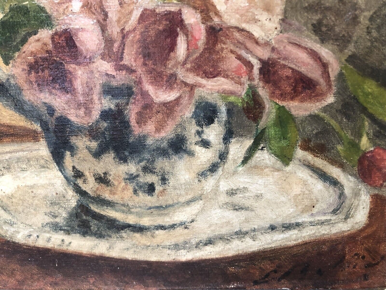 Antique Original Painting Still Life, Bouquet, Flower, Roses, Floral signed image 6
