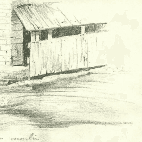 Vintage Pencil Original Drawing signed Landscape River, Watermill image 3