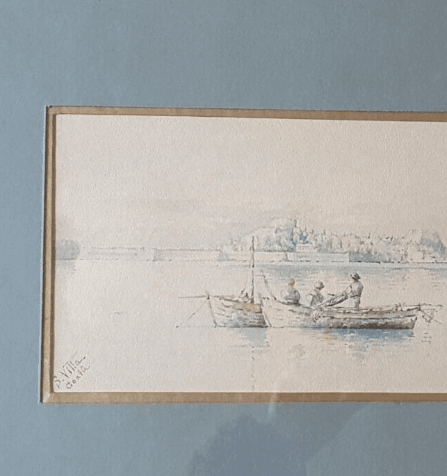 Antique Painting Original Landscape, Corfu, People, Cityview, Boat, Sea image 4